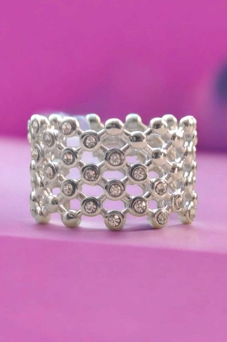 Pierścionek szeroki, siatka z cyrkoniami