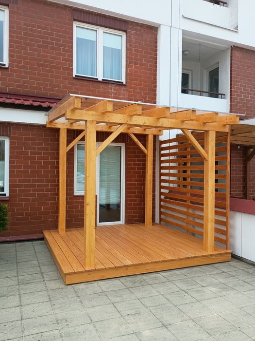 Taras drewniany, zadaszenie tarasu, altana, pergola