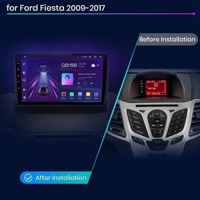 Ford Fiesta MK7 2009-2017 – Radio Android 15 9" CarPlay Android Auto 2GB/32GB GPS Nawigacja Stacja Multimedialna WiFi Bluetooth DSP PL