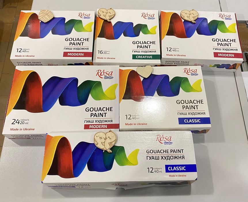 Набори та поштучно гуашеві фарби