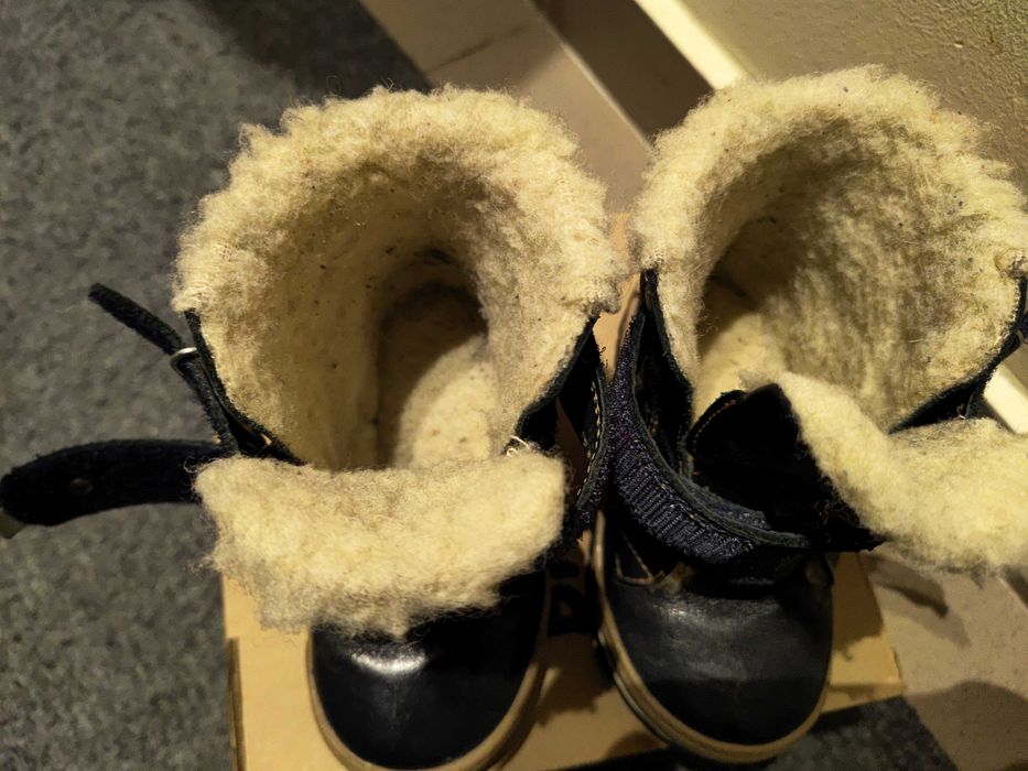 Kozaki skórzane Bartek 23 ciepłe z wełną kozaczki granatowe śniegowce