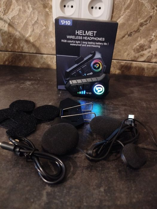 НОВА! Мотогарнітура P10 (Helmet Wireless Headphones) з RGB для Мотошол