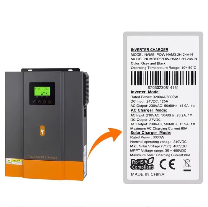 Наявнiсть!!! ДБЖ Гібридний інвертор Powmr 24V 3000W LiFeP04