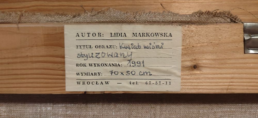 Sprzedam obraz olejny na Putnie kwiaty wiśni Lidia markowska kity 1991 rok