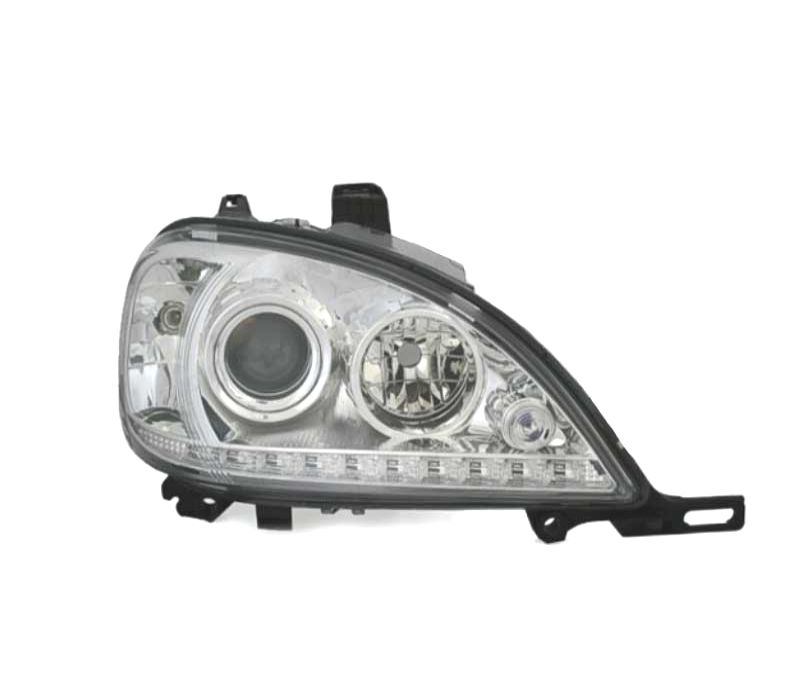 FARÓIS COM LUZ DIURNA LED MERCEDES ML W163 02-05 FUNDO CROMADO