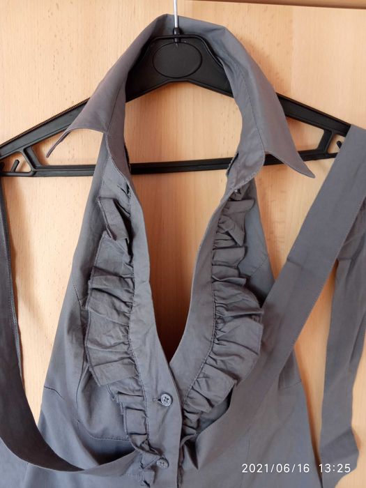 elegancka szara kamizelka damska żabot falbana rozm. SX