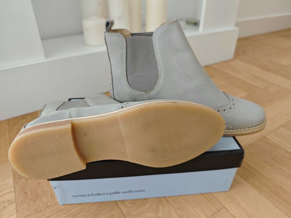 Sztyblety, kozaki, szary naturalny nabuk, NOWE, nr 38