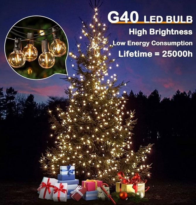 Zewnętrzne lampki strunowe 45,7 m z żarówkami 75+2 G40