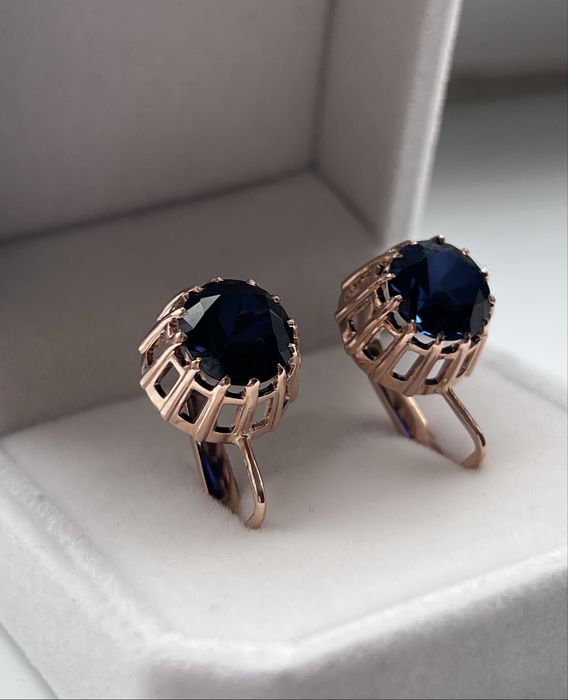 Золотые серьги , Ссср, сапфир. Золоті сережки радянські.