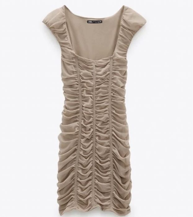 Платье zara 7385/325/942 бежевое р.s нарядное шифоновое