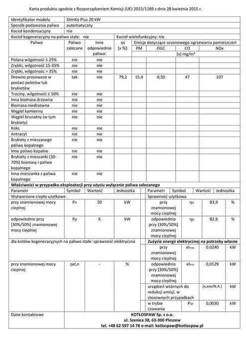 Kocioł pellet Slimko PLUS 20 kW Kotłospaw