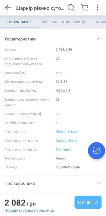 Шарнір рівних кутових швидкостей (ШРКШ) Blue Print ADG089159