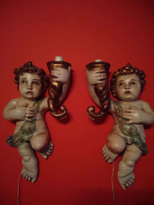 Anjos de parede arte Sacra apliques Putti séc XIX