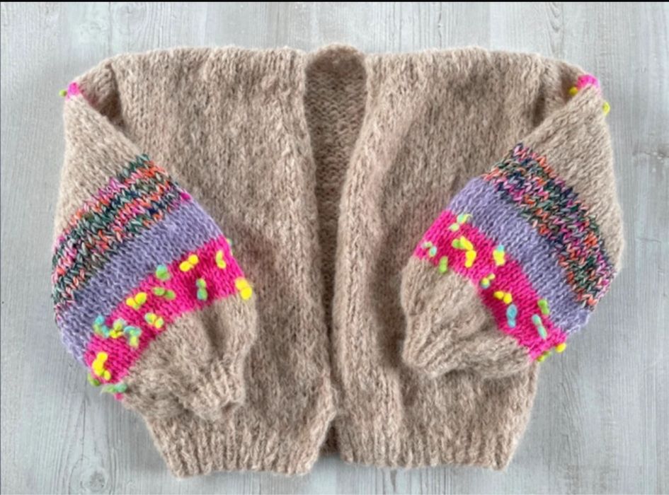 Sweter kardigan ręcznie robiony handmade alpaka w stylu LA Cocarda S/M