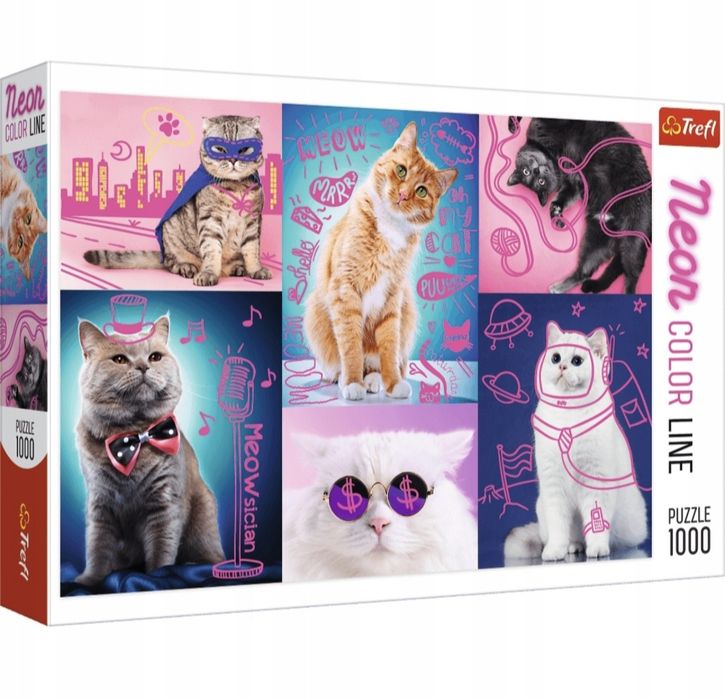 Puzzle Trefl Neon Kotki Super Koty 1000 elementów- jak nowe