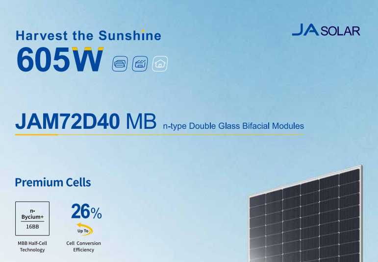 Módulo JA 600W JAM72D40/MB Bifacial64752248303105121