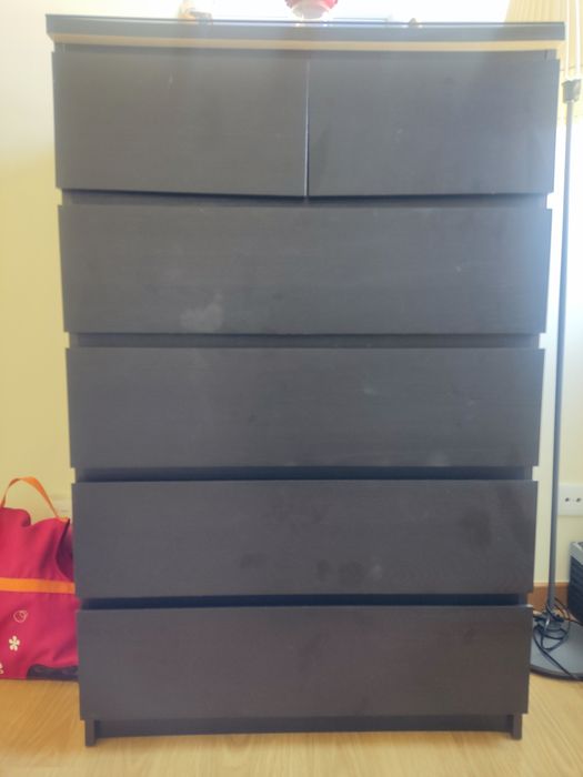 Cómoda 6 gavetas 80*123cm c/tampo de vidro