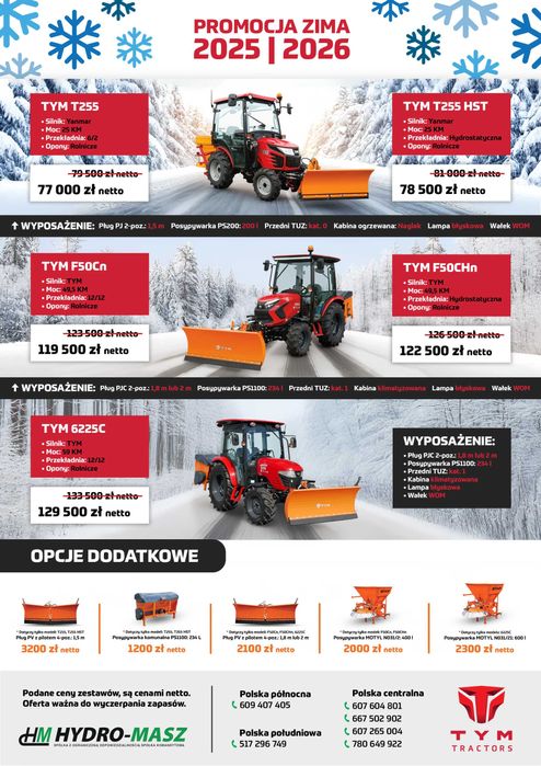 Ciągnik komunalny z pługiem i posypywarką TYM 6225C [59 KM] PROMOCJA!