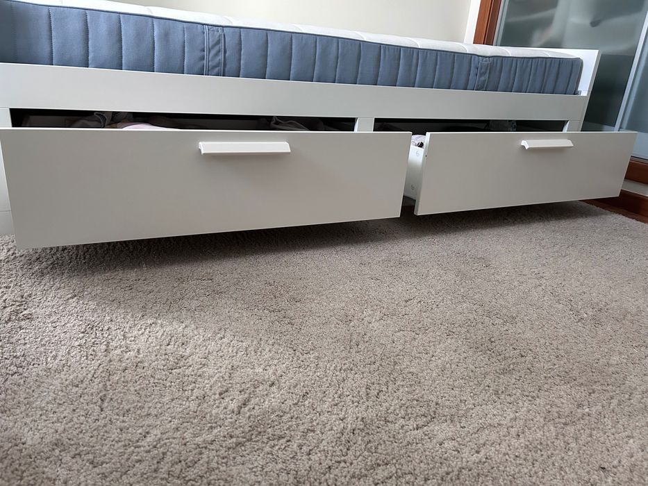 BRIMNES Cama indiv/dupla c/2 gav/ c/ 1 colchão, branco