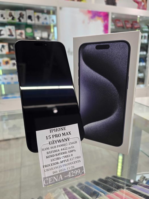 Iphone 15 Pro Max 256GB Bat 100% GWARANCJA! Telakces Felicity *Raty 0%