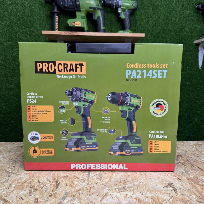 Набір акумуляторних інструментів Procraft PA214SET Шуруповерт + імпакт