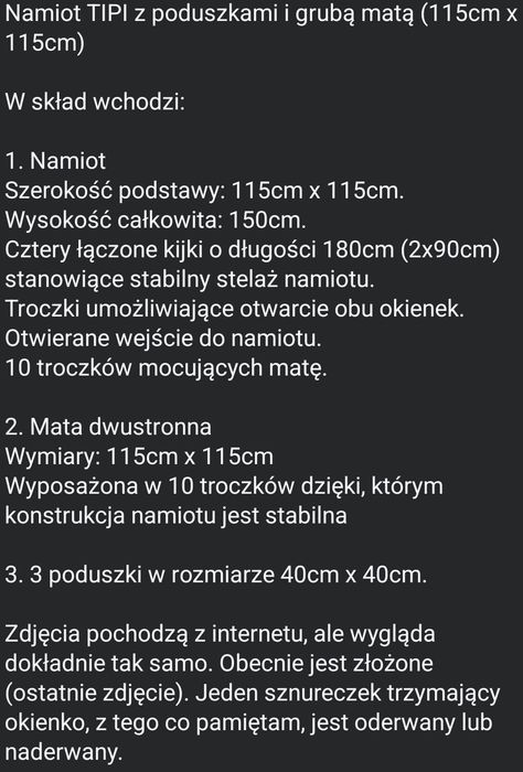 Namiot, tipi z matą i poduszkami
