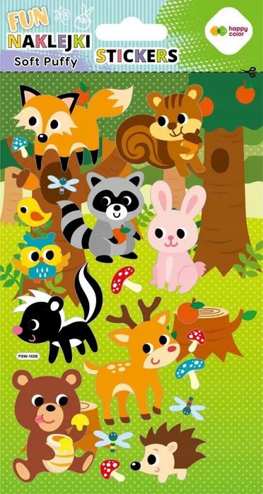 Naklejki dekoracyjne Soft Puffy FUN 3D Forest Animals Happy Color. Nowy Produkt