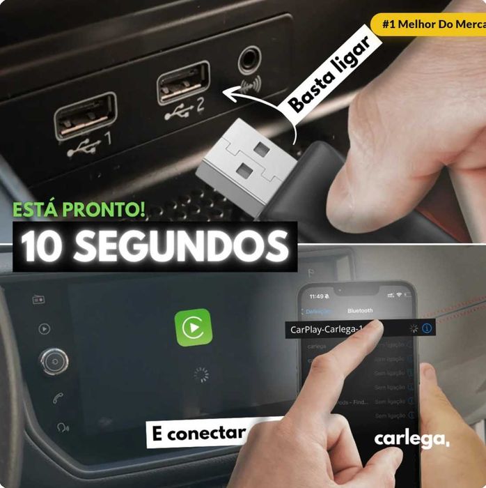 Pen Carlega — Adaptador CarPlay e Android Auto Sem Fios