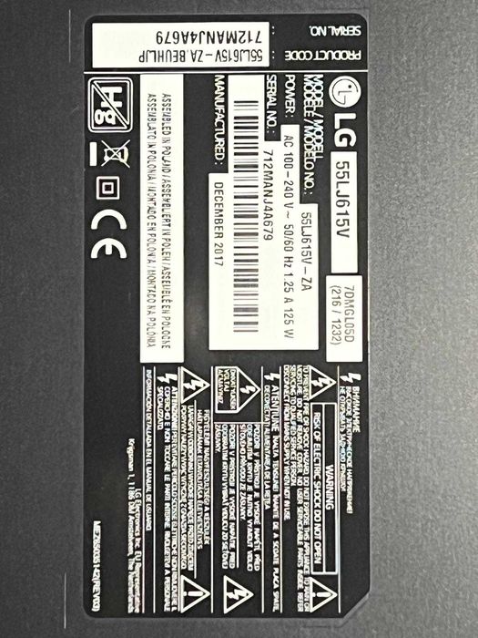 LG 55" LED Smart Tv WiFi  DVB -T2 HEVC-265