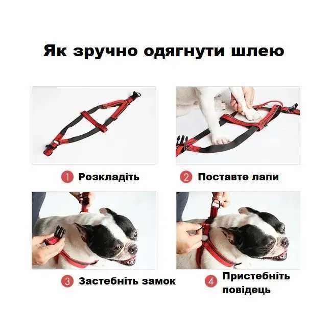 Комплект: шлейка та повідець для великих порід собак 54-75 см