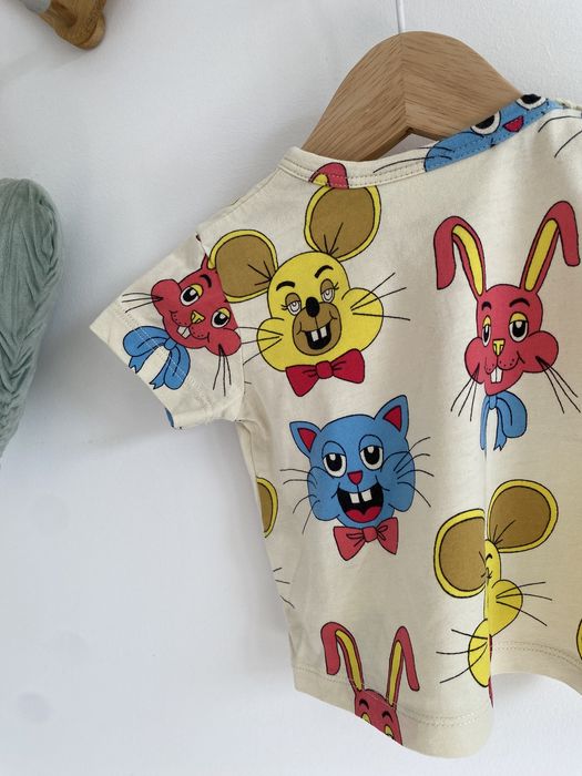 Tshirt mini rodini 56/62 króliki beżowo żółto niebieski