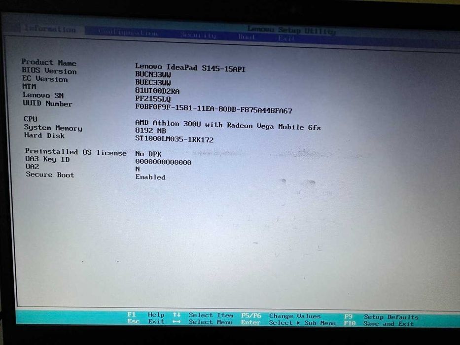 Ноутбук Lenovo IdeaPad S145-15API 15.6 / AMD 300U 3.36GHz/8GB DDR4/1TB