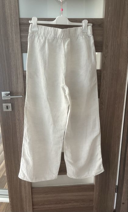 Lniane beżowe spodnie H&M S/36