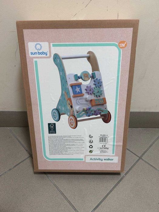SUN BABY Chodzik jeździk Pchacz drewniany dla dziecka Sorter