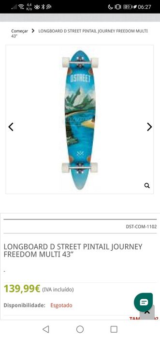 Skate Longboard Pintail DSTREET 43" como nova