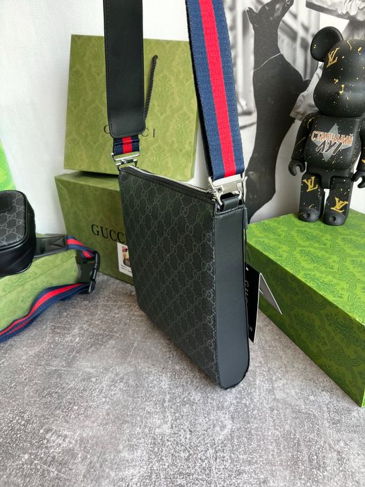 Сумка мессенджер чоловіча Gucci Гуччи гучі GG мужская чорна шкіряна LV