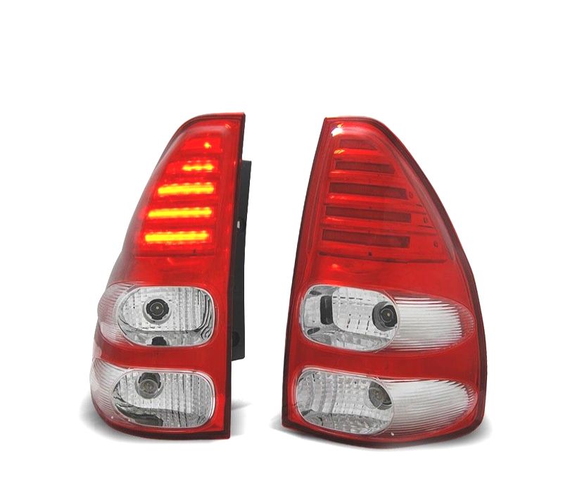 FAROLINS TRASEIROS TOYOTA LAND CRUISER FJ120 03-08 LED VERMELHO CROMADO