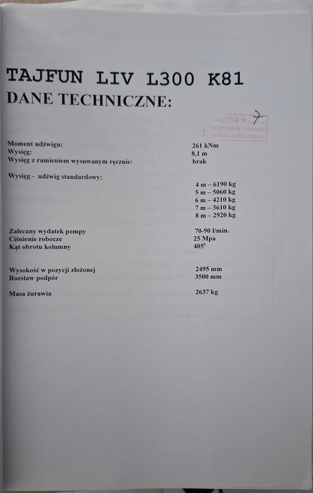 Dźwig żuraw HDS tajfun LIV L300 K81