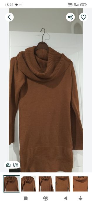 Rudobrązowa sweterkowa tunika z golfem w rozmiarze 40-42. Sabra