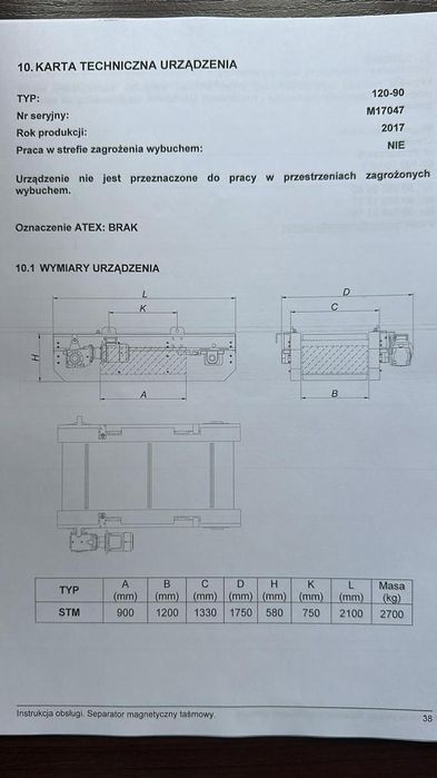 Separator magnetyczny taśmowy