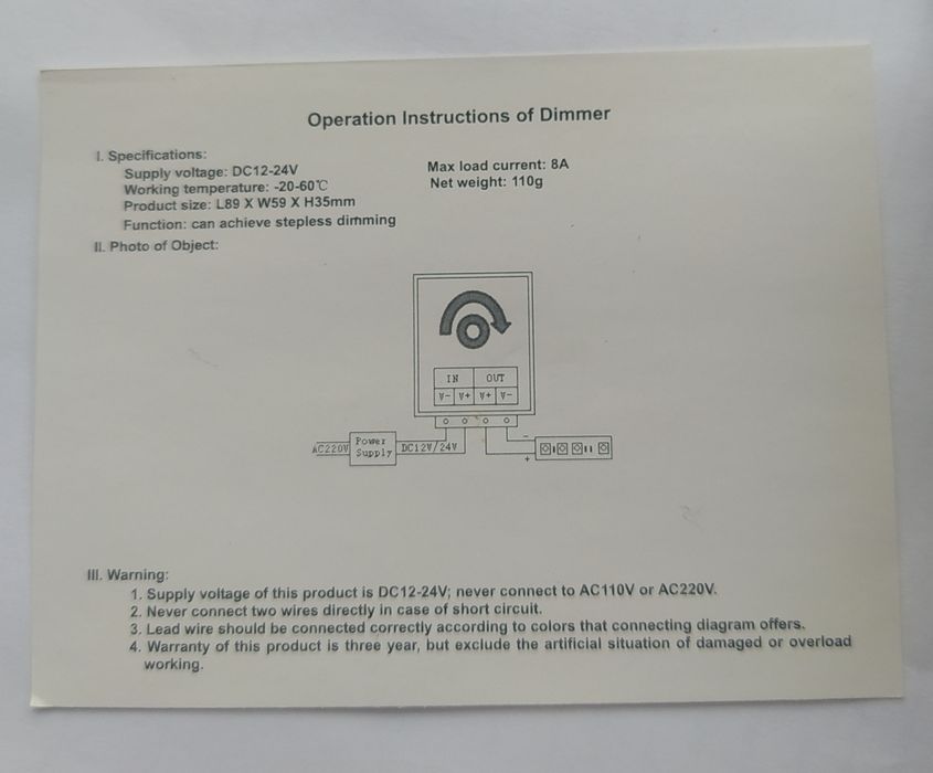 Constrolador de brilho DIMER 12v -24v