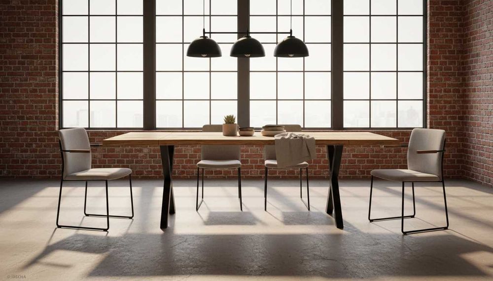 Stół dębowy LOFT z nogami X + dostawki | 200×90 + 2×50 cm