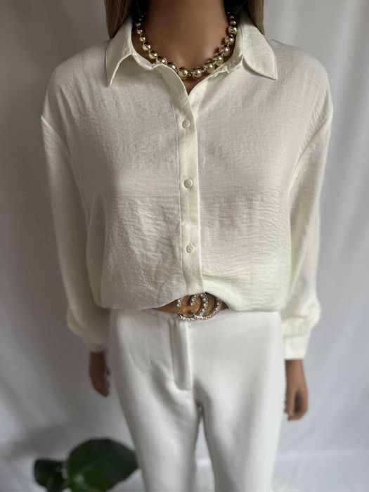 Koszula kremowa oversize elegancka basic klasyczna 44 2XL