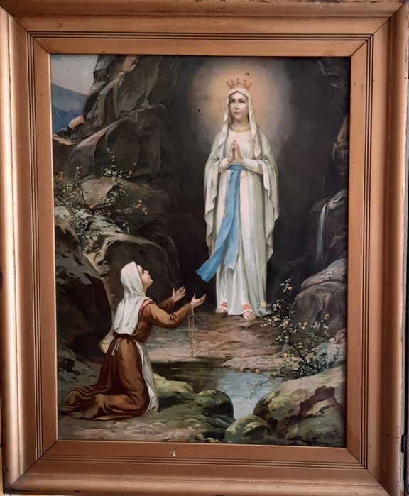 Obraz Objawienie Matki Bożej w Lourdes z Bernadettą antyk