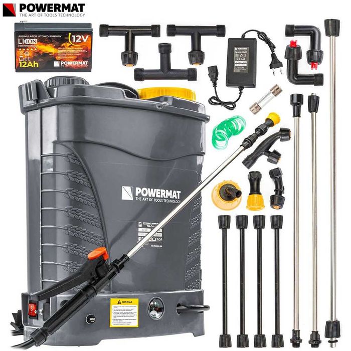 POWERMAT Opryskiwacz Akumulatorowy 16l Plecakowy + 9x Dysze PM0748