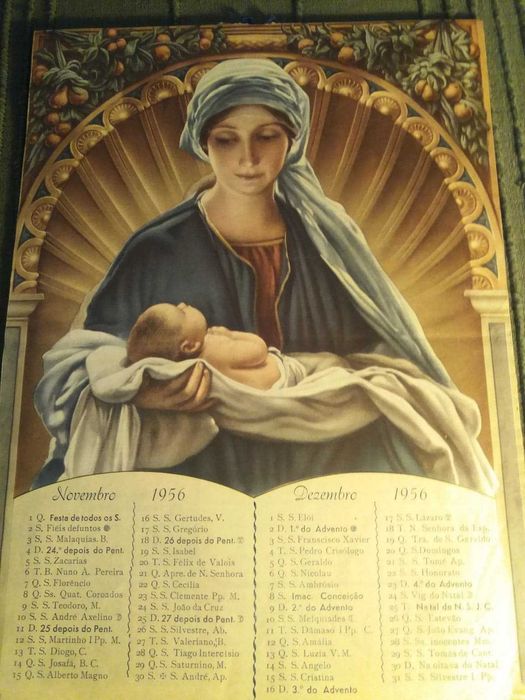 Calendário de 1956 - Colégio Missionário do Funchal e Imagem Religiosa
