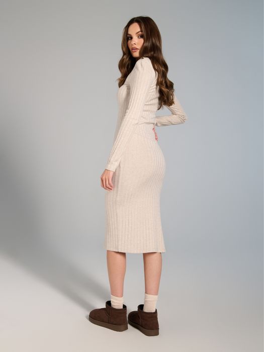 Sukienka z prążkowanej dzianiny beżowa wiskoza S/36