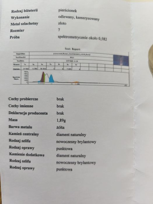Złoty pierścionek damski z diamentem