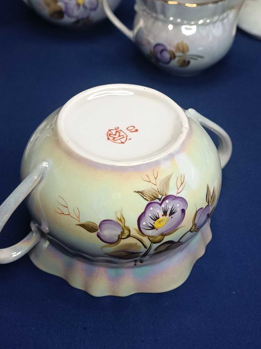 Чайний сервіз перламутровий з фіалками Коростень 1 сорт