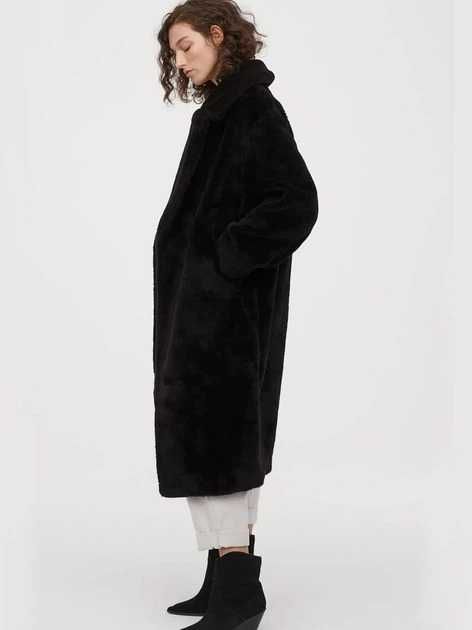 Двубортная Черная шуба H&M Премиум С добавлением натуральной шерсти